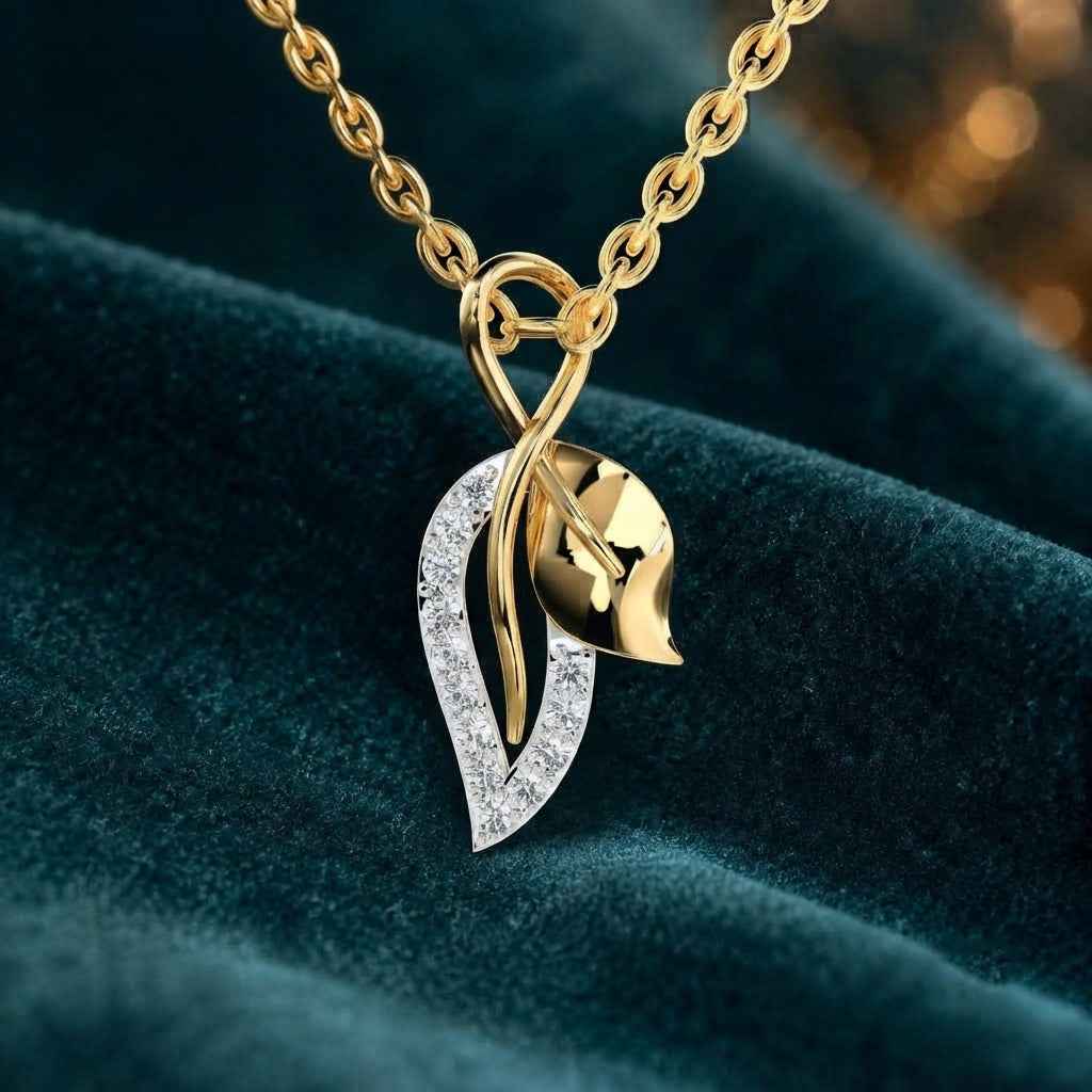SPARQ Two-Tone Gold Leaf & Diamond Swirl Pendant