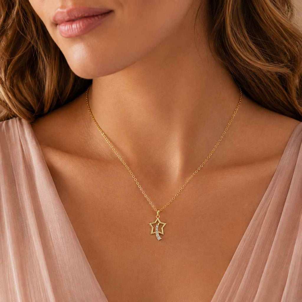 SPARQ Modern Diamond Starburst Motif Pendant in Gold Plated