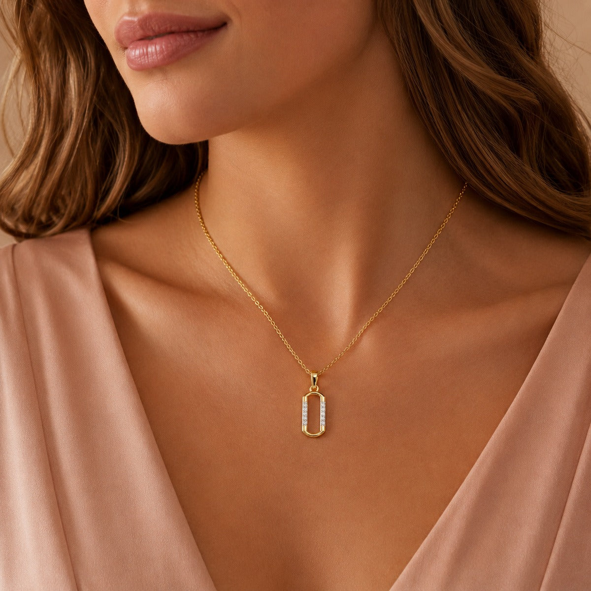 SPARQ Oval Diamond Frame Pendant in Gold Plated