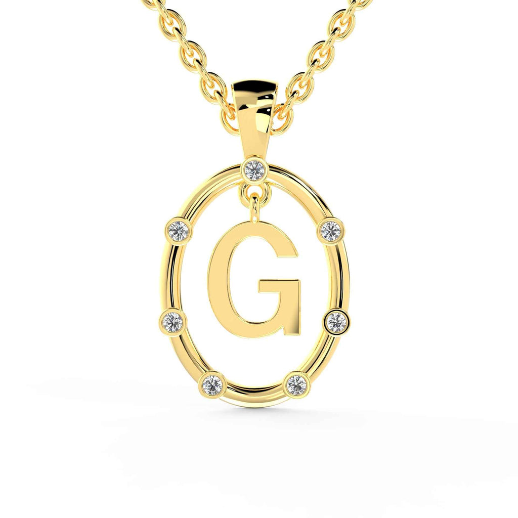 SPARQ Oval Diamond Frame Letter 'G' Gold Pendant in Gold Plated