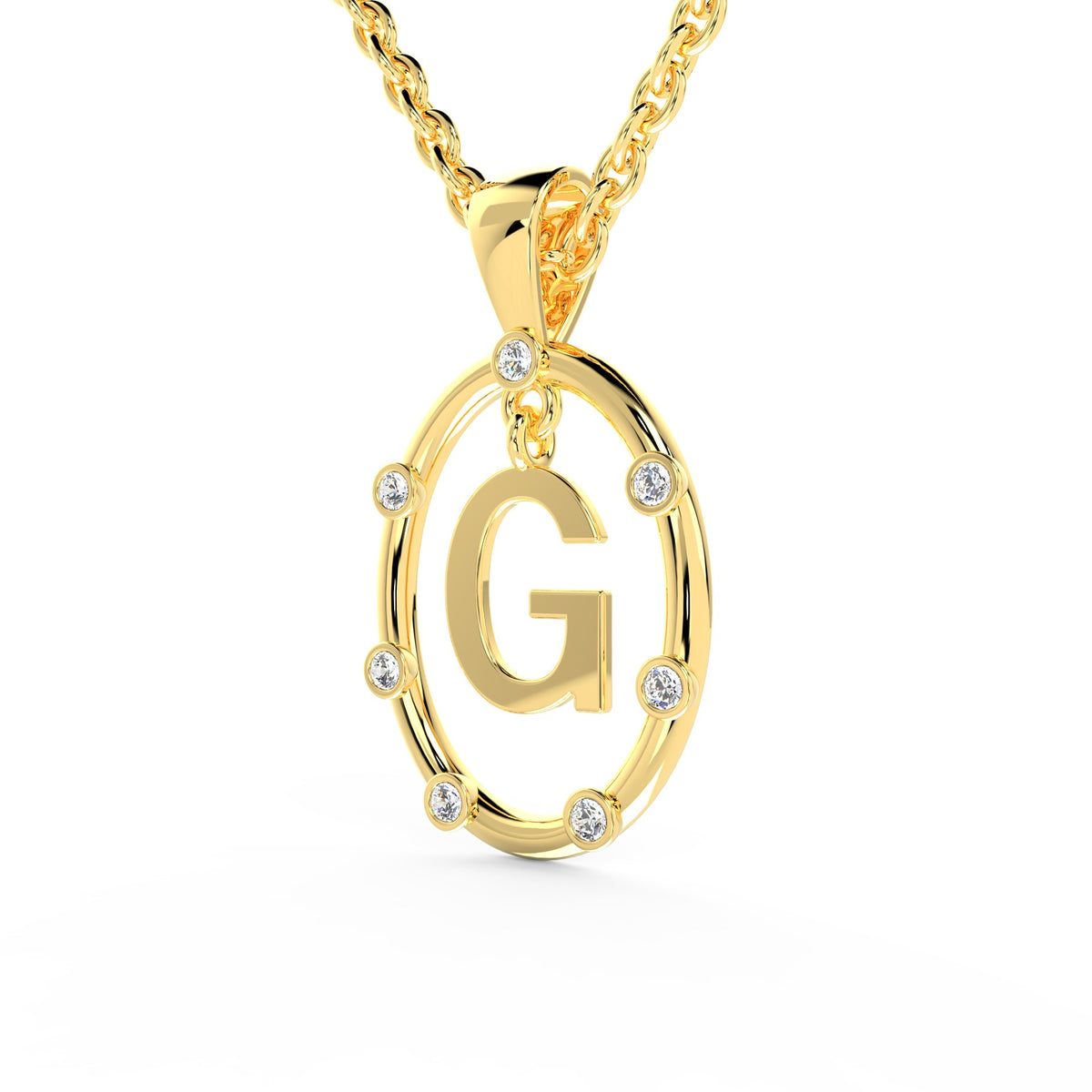 SPARQ Oval Diamond Frame Letter 'G' Gold Pendant in Gold Plated