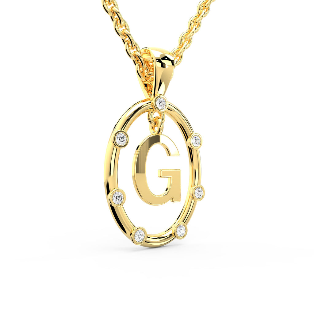 SPARQ Oval Diamond Frame Letter 'G' Gold Pendant in Gold Plated