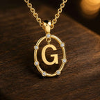 SPARQ Oval Diamond Frame Letter 'G' Gold Pendant in Gold Plated
