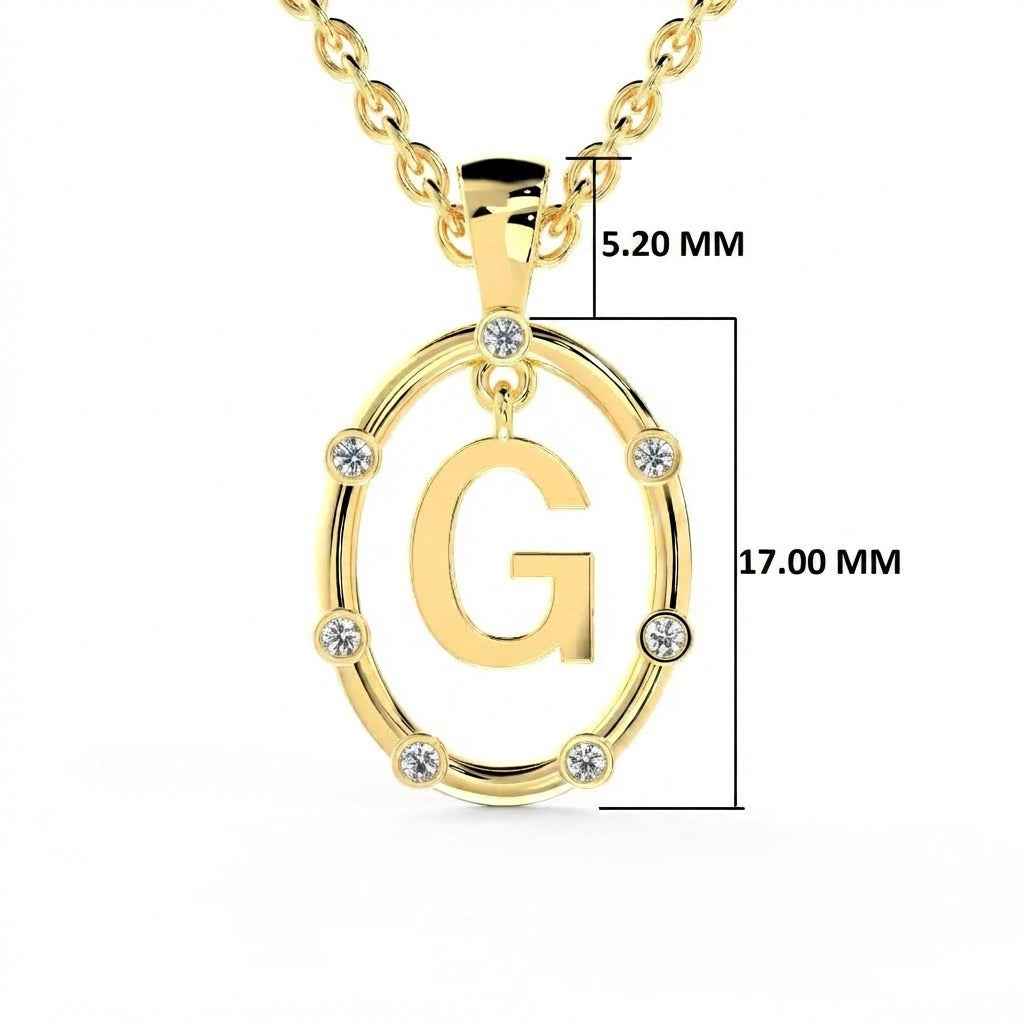 SPARQ Oval Diamond Frame Letter 'G' Gold Pendant in Gold Plated