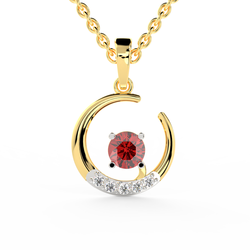 SPARQ Lab Grown Diamond Open Circle Red Stone Yellow Gold Plated Pendant