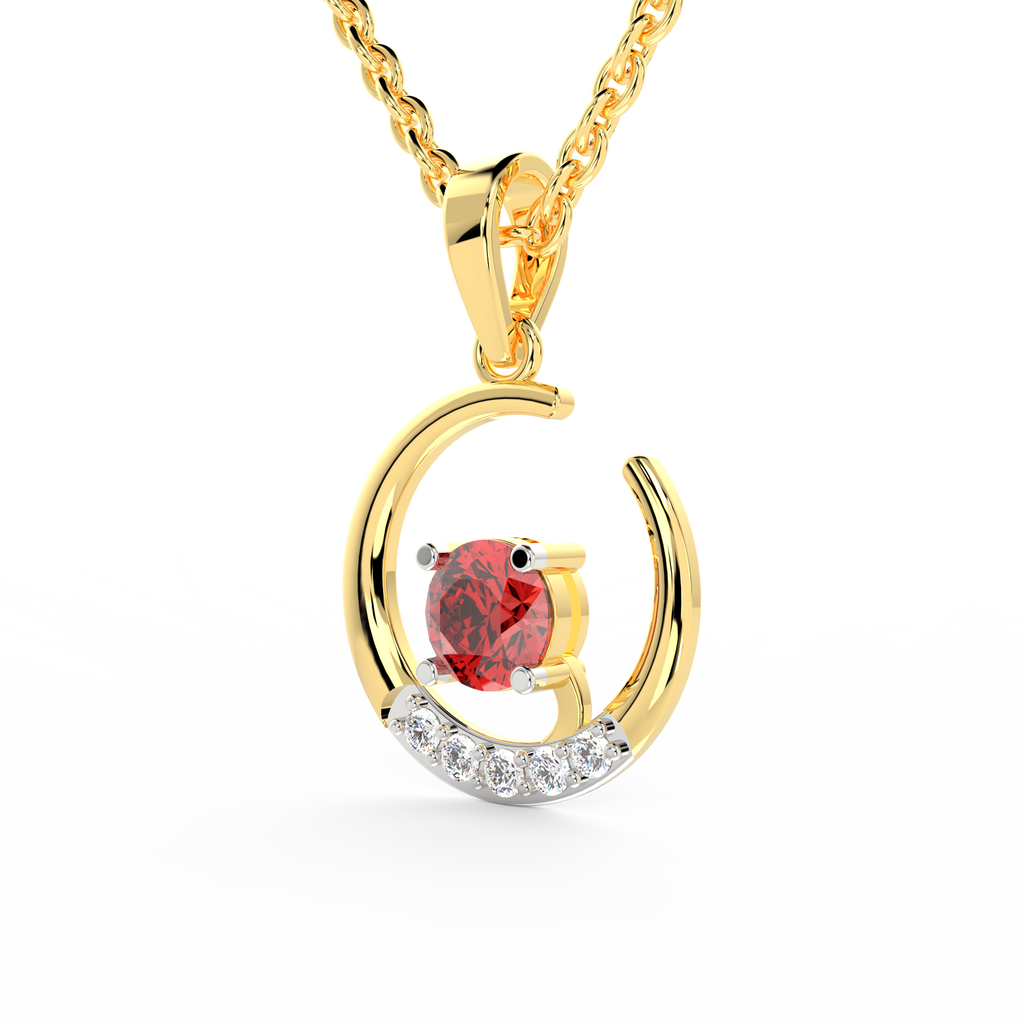 SPARQ Lab Grown Diamond Open Circle Red Stone Yellow Gold Plated Pendant