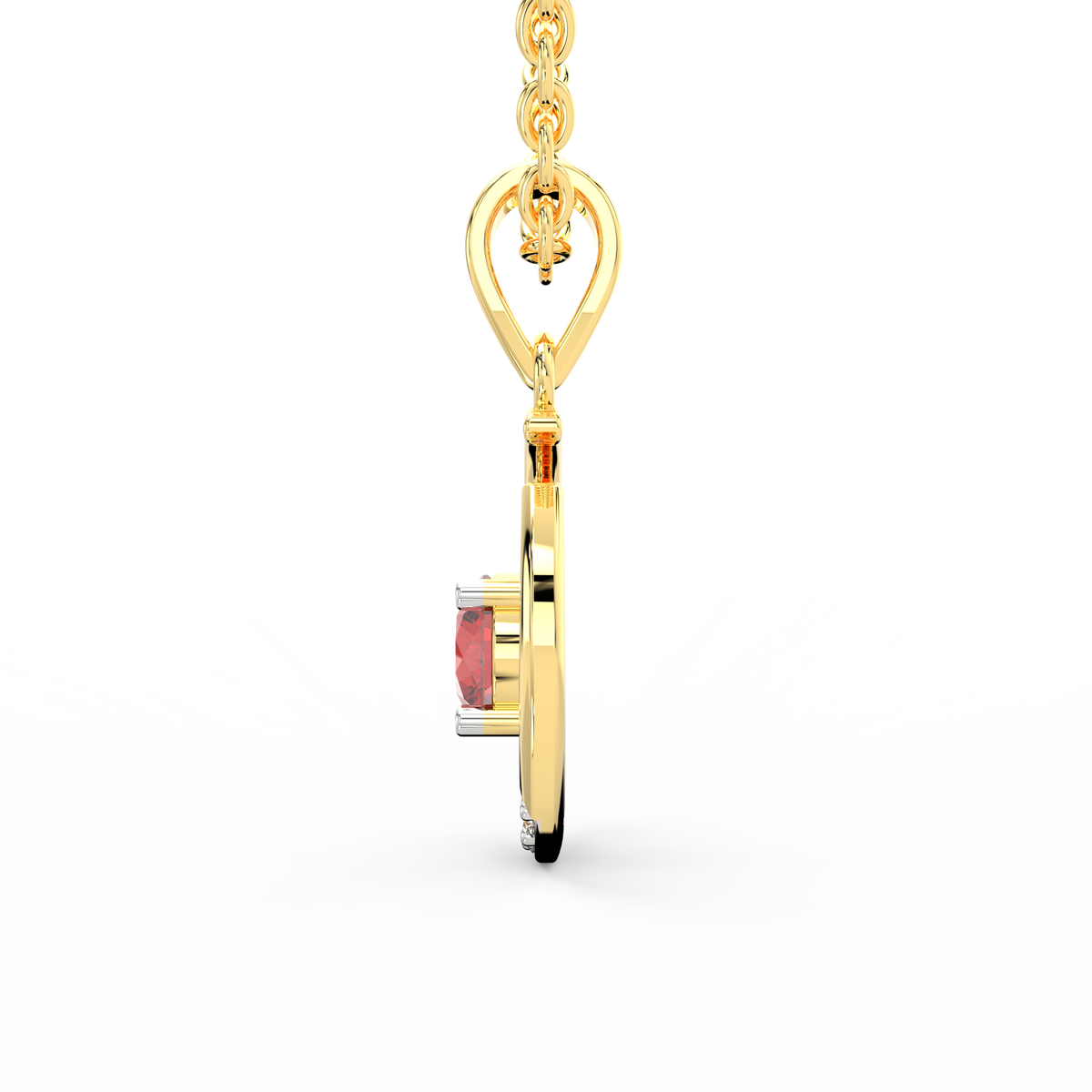 SPARQ Lab Grown Diamond Open Circle Red Stone Yellow Gold Plated Pendant