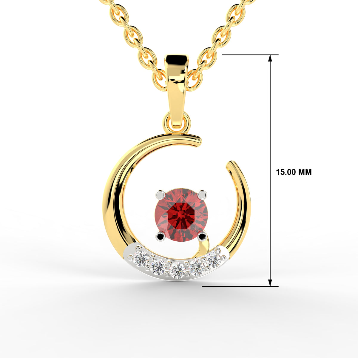 SPARQ Lab Grown Diamond Open Circle Red Stone Yellow Gold Plated Pendant