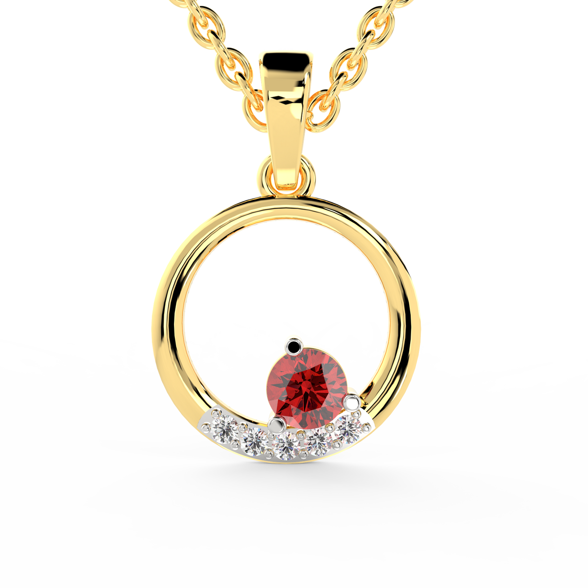 SPARQ Lab Grown Diamond Circle Round Red Stone Yellow Gold Plated Pendant