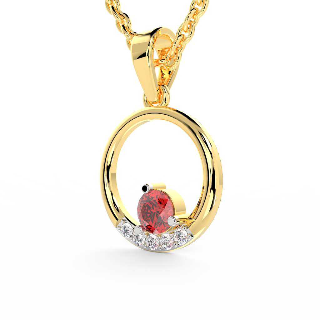 SPARQ Lab Grown Diamond Circle Round Red Stone Yellow Gold Plated Pendant