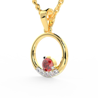 SPARQ Lab Grown Diamond Circle Round Red Stone Yellow Gold Plated Pendant