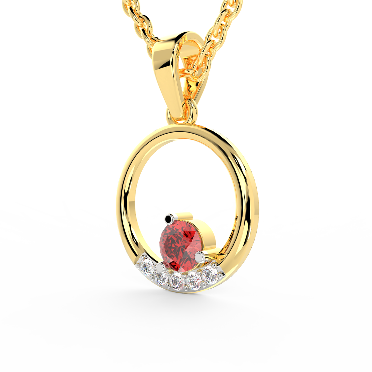 SPARQ Lab Grown Diamond Circle Round Red Stone Yellow Gold Plated Pendant