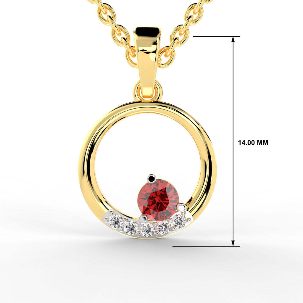 SPARQ Lab Grown Diamond Circle Round Red Stone Yellow Gold Plated Pendant