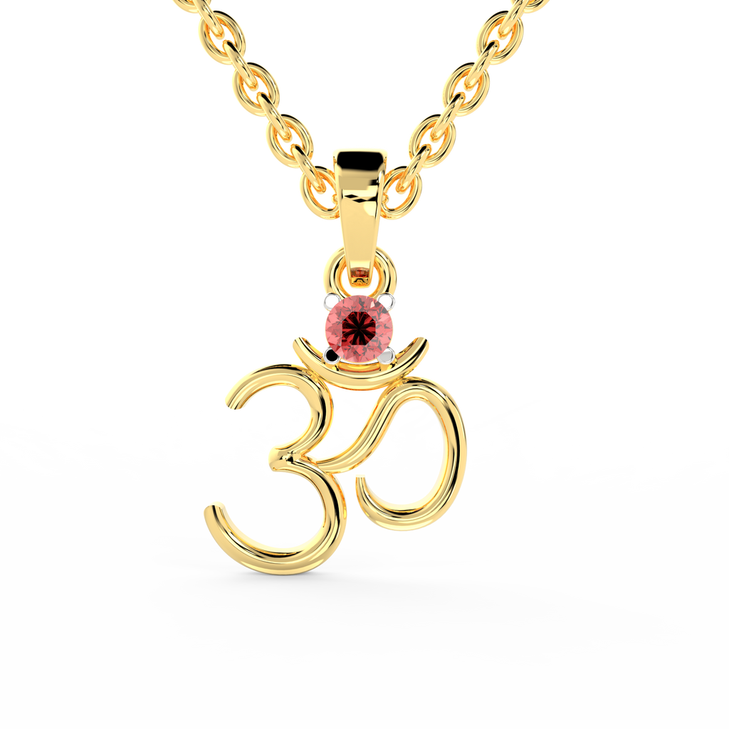 SPARQ Lab Grown Diamond Om Red Stone Yellow Gold Plated Pendant