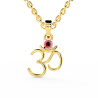 SPARQ Lab Grown Diamond Om Red Stone Yellow Gold Plated Pendant