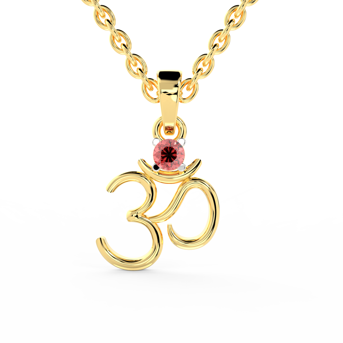 SPARQ Lab Grown Diamond Om Red Stone Yellow Gold Plated Pendant
