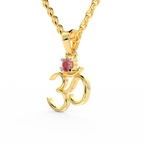 SPARQ Lab Grown Diamond Om Red Stone Yellow Gold Plated Pendant
