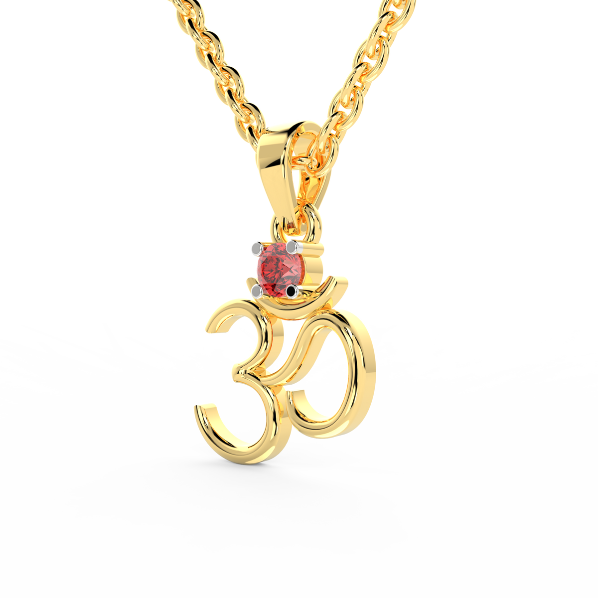 SPARQ Lab Grown Diamond Om Red Stone Yellow Gold Plated Pendant