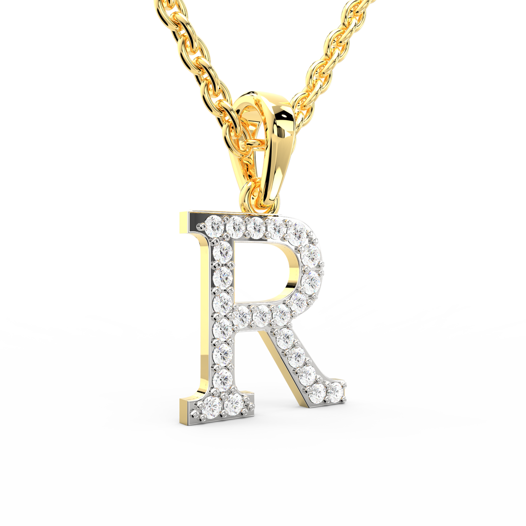 SPARQ Initial R Lab Grown Diamond Yellow Gold Plated Pendant
