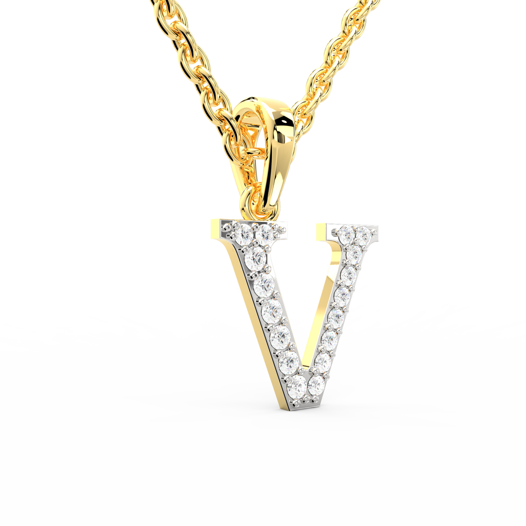 SPARQ Initial V Lab Grown Diamond Yellow Gold Plated Pendant