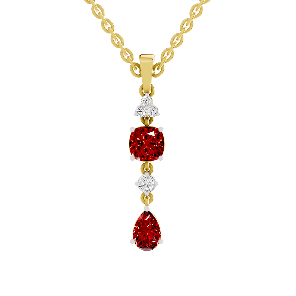 SPARQ Lab Grown Diamond Cushion Pear Red Stone Yellow Gold Plated Pendant