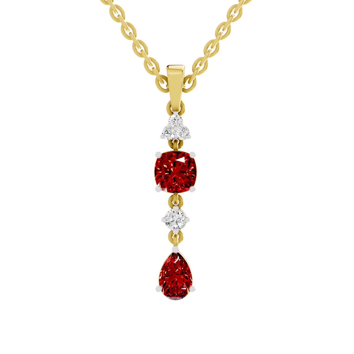 SPARQ Lab Grown Diamond Cushion Pear Red Stone Yellow Gold Plated Pendant
