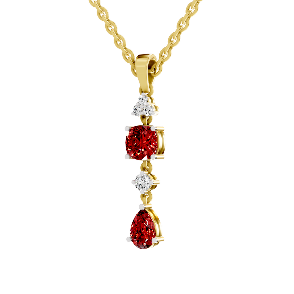 SPARQ Lab Grown Diamond Cushion Pear Red Stone Yellow Gold Plated Pendant