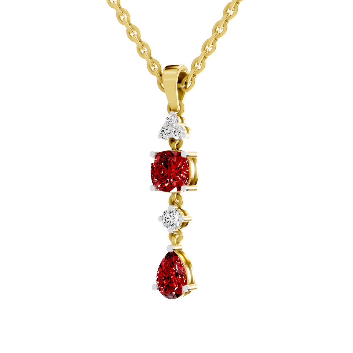 SPARQ Lab Grown Diamond Cushion Pear Red Stone Yellow Gold Plated Pendant