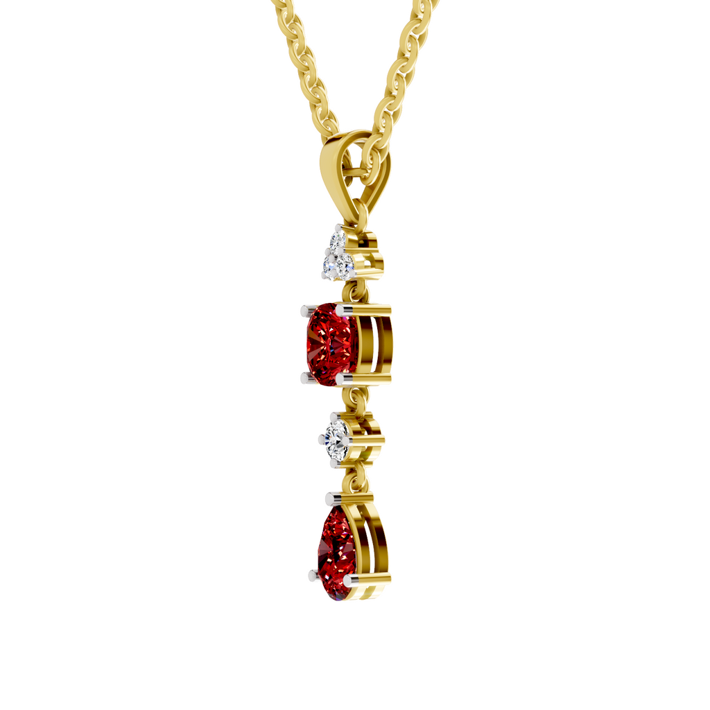 SPARQ Lab Grown Diamond Cushion Pear Red Stone Yellow Gold Plated Pendant