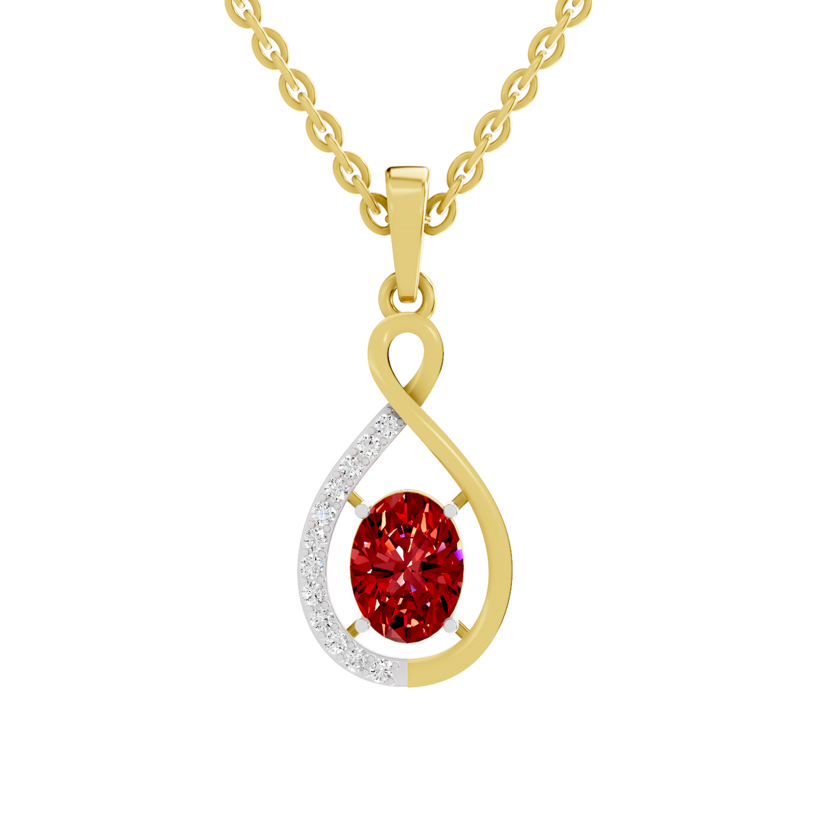 SPARQ Lab Grown Diamond Infinity Oval Red Stone Yellow Gold Plated Pendant