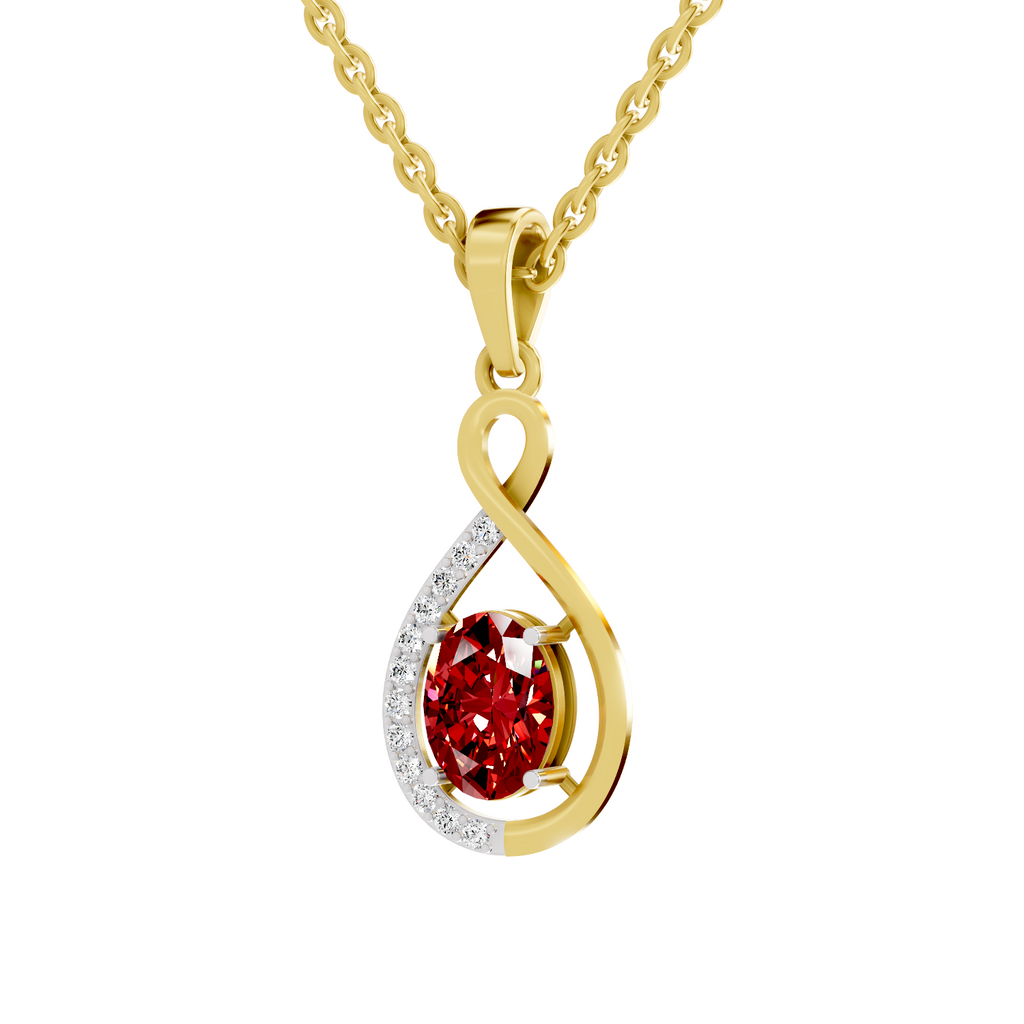 SPARQ Lab Grown Diamond Infinity Oval Red Stone Yellow Gold Plated Pendant