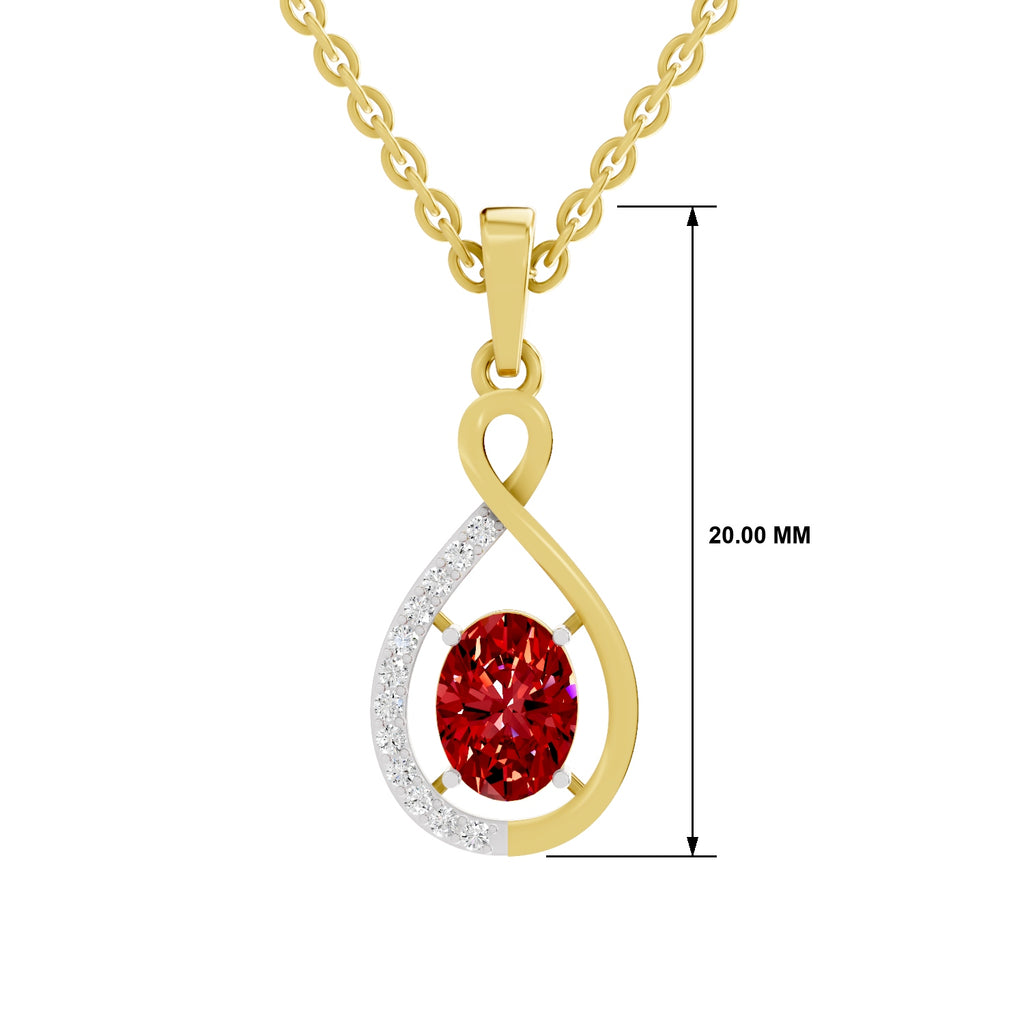 SPARQ Lab Grown Diamond Infinity Oval Red Stone Yellow Gold Plated Pendant