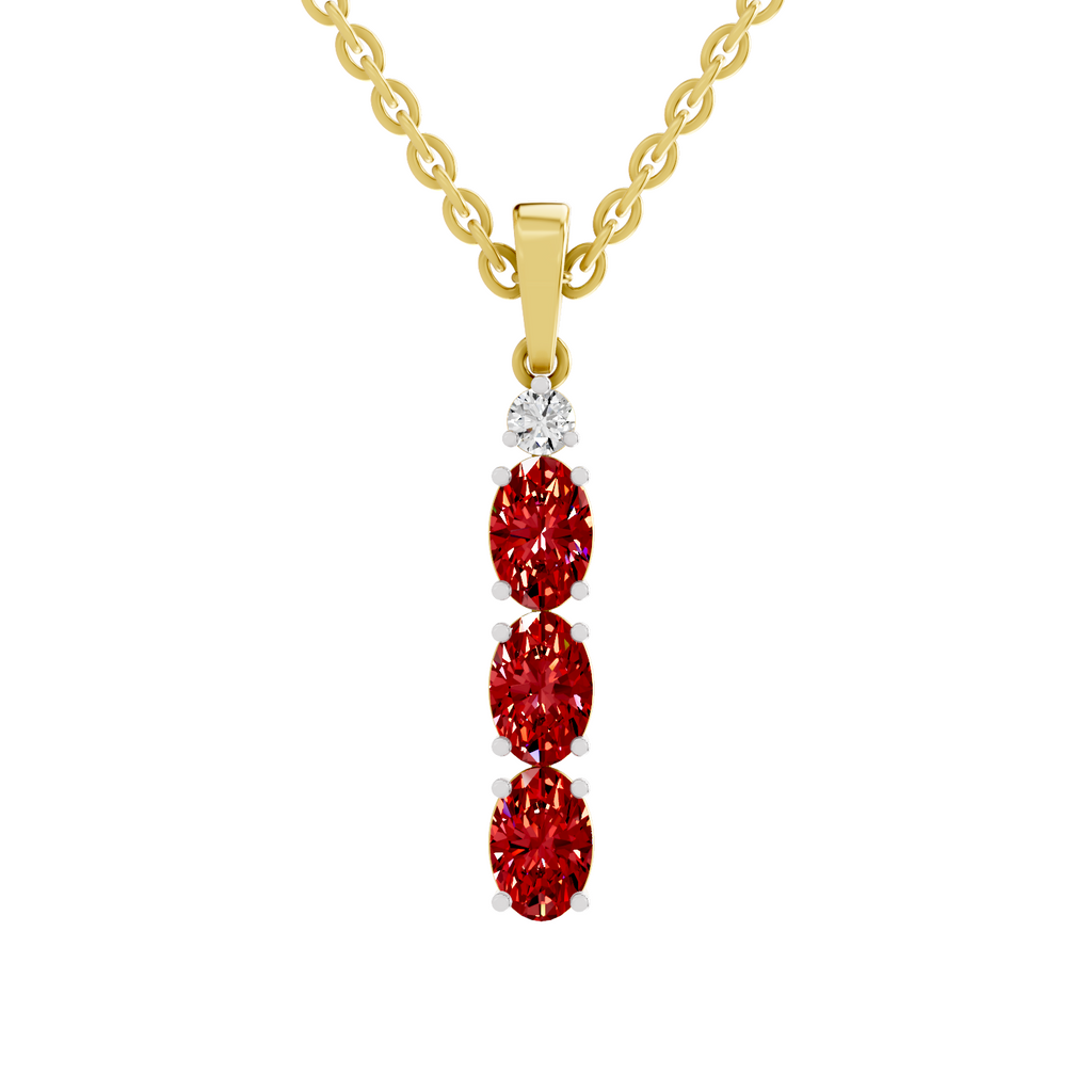 SPARQ Lab Grown Diamond Triple Oval Red Stone Yellow Gold Plated Pendant