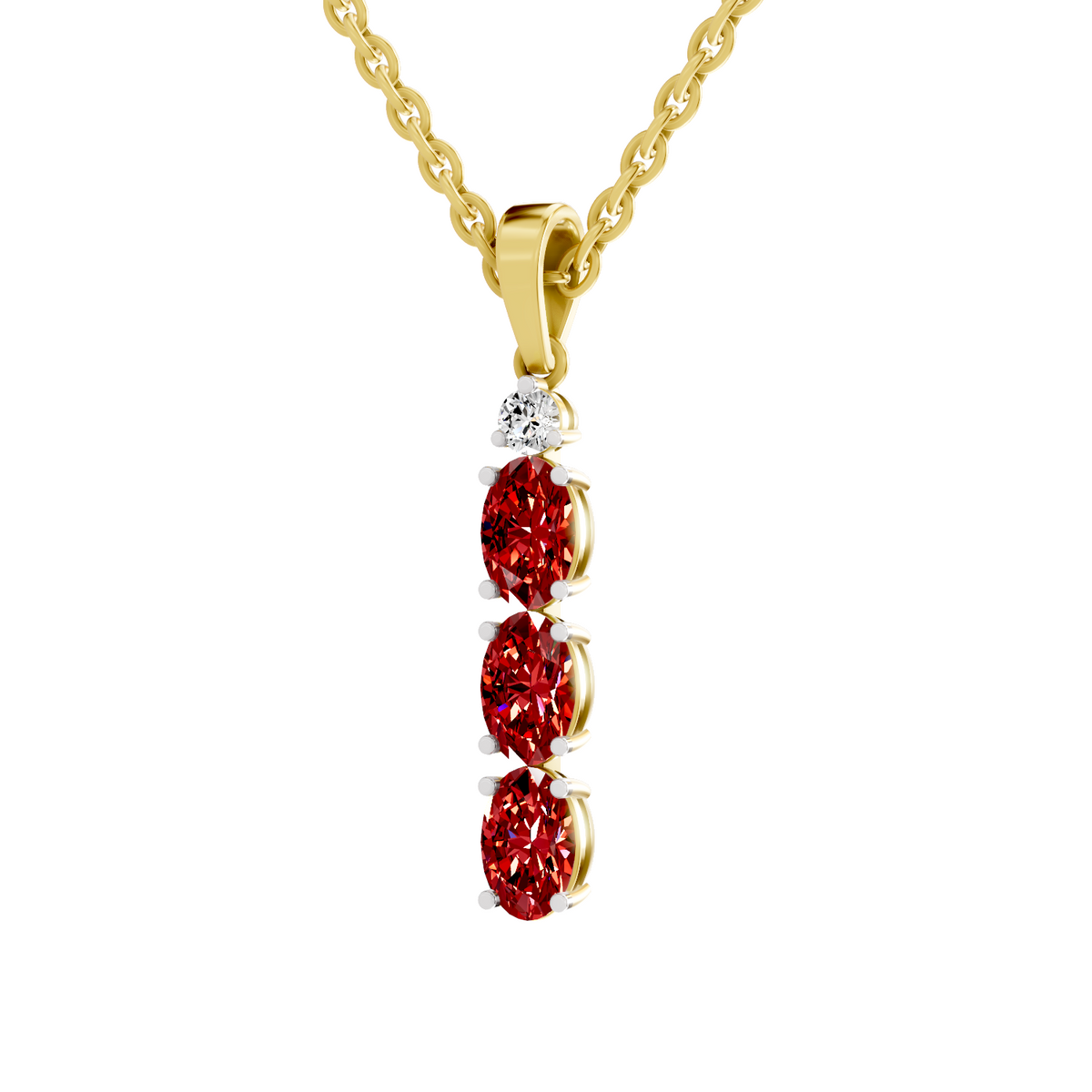SPARQ Lab Grown Diamond Triple Oval Red Stone Yellow Gold Plated Pendant