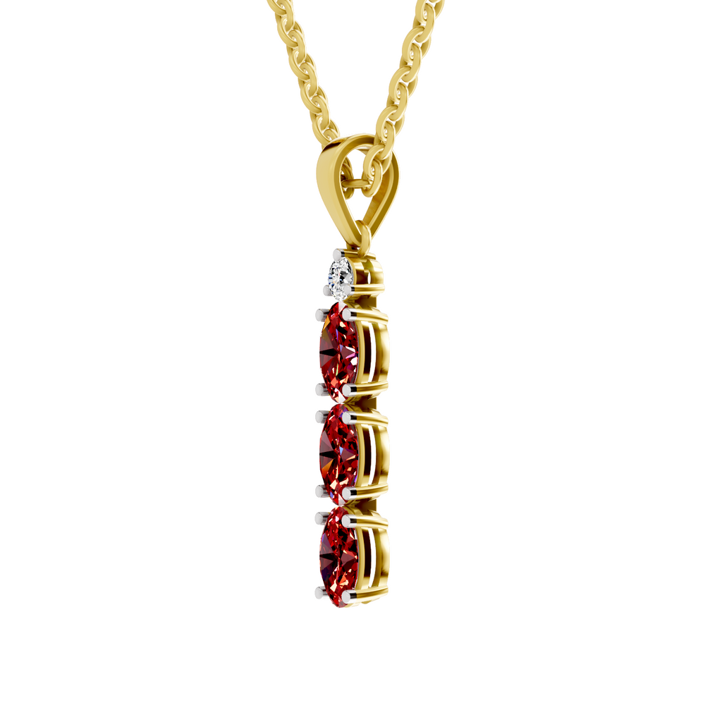 SPARQ Lab Grown Diamond Triple Oval Red Stone Yellow Gold Plated Pendant