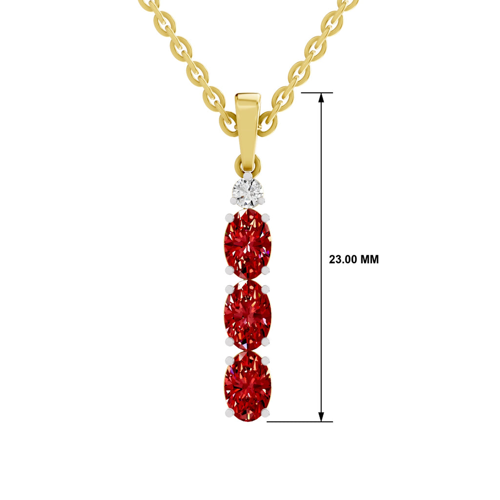 SPARQ Lab Grown Diamond Triple Oval Red Stone Yellow Gold Plated Pendant