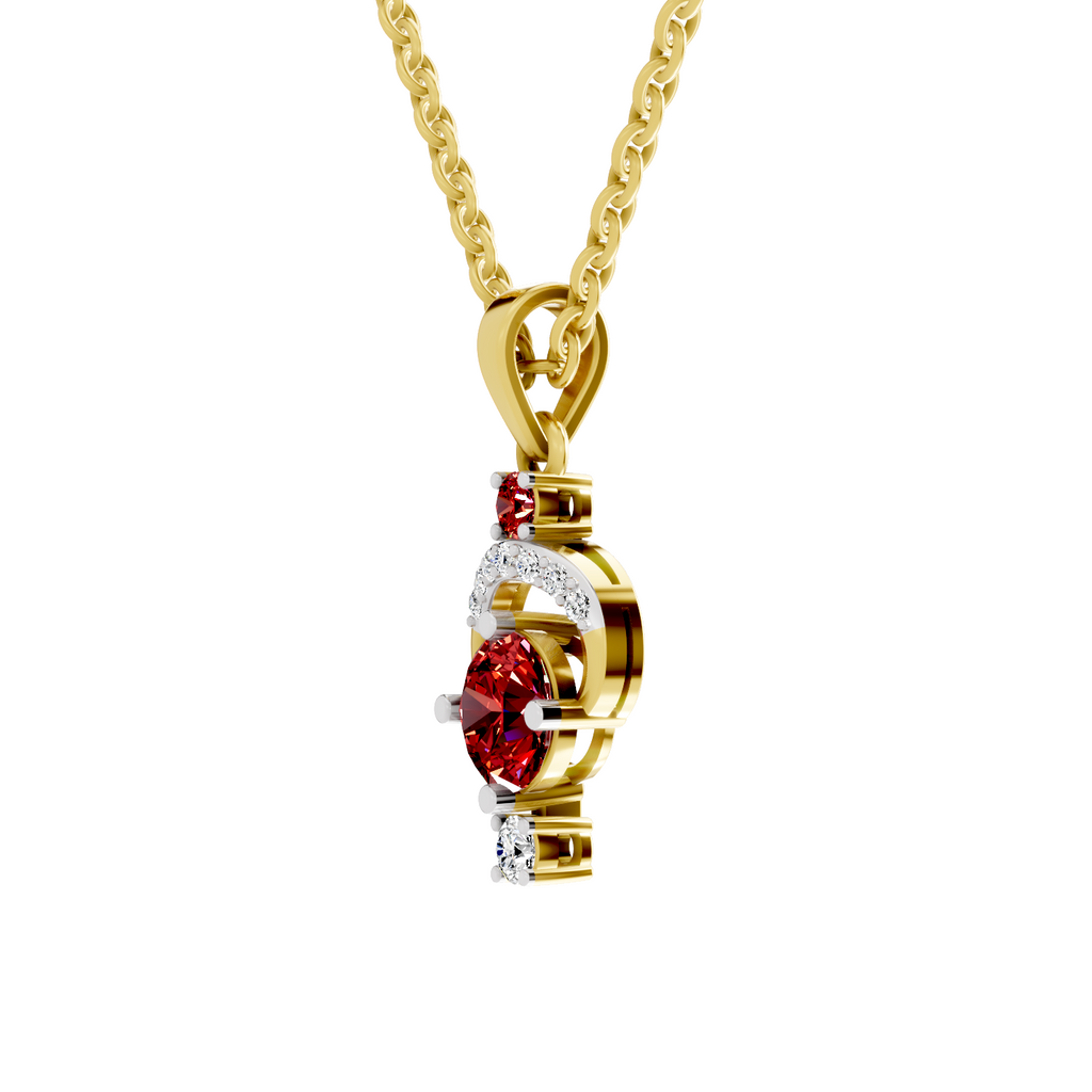 SPARQ Lab Grown Diamond Crescent Halo Red Stone Yellow Gold Plated Pendant