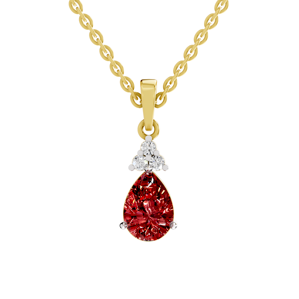 SPARQ Lab Grown Diamond Pear Red Stone Trio Yellow Gold Plated Pendant