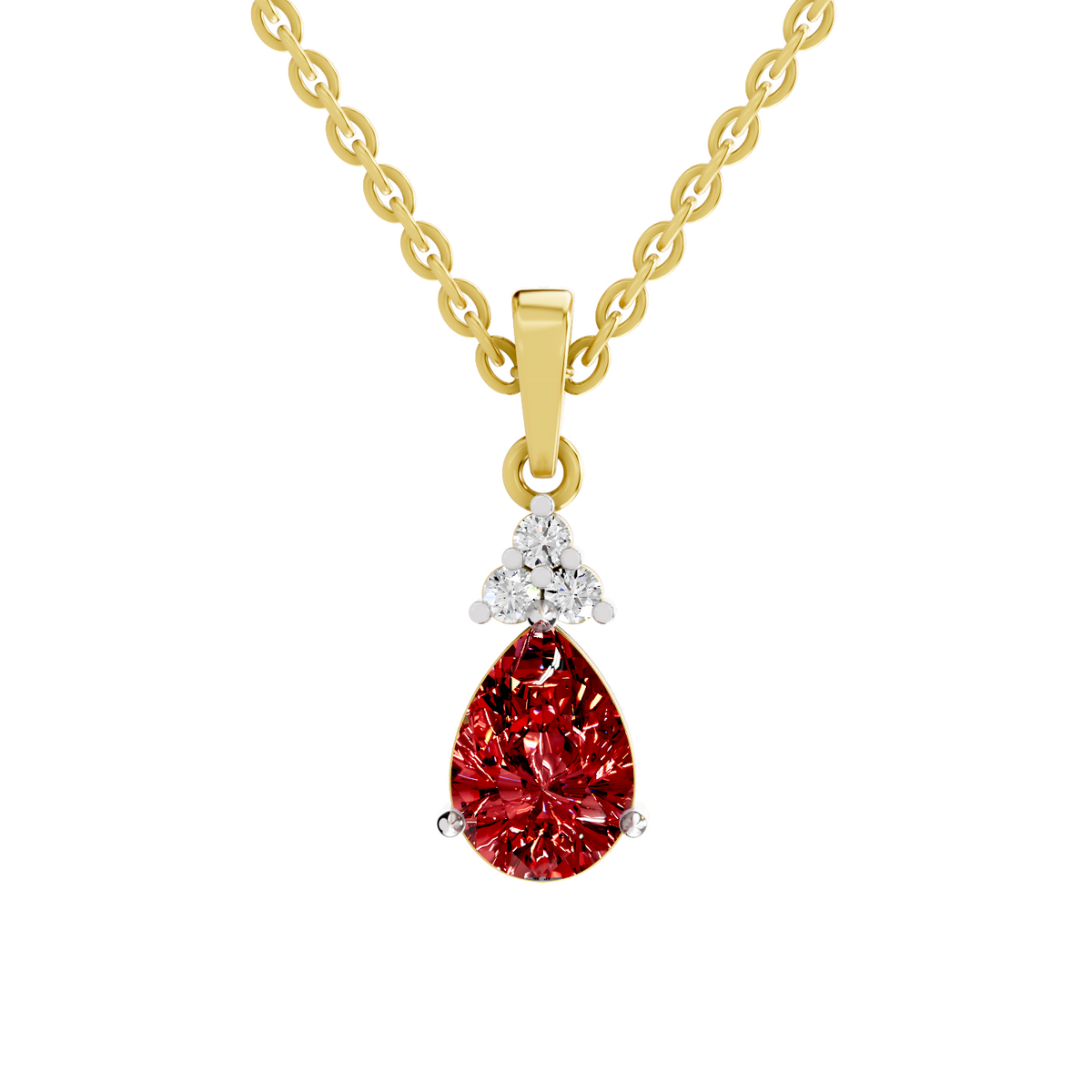 SPARQ Lab Grown Diamond Pear Red Stone Trio Yellow Gold Plated Pendant