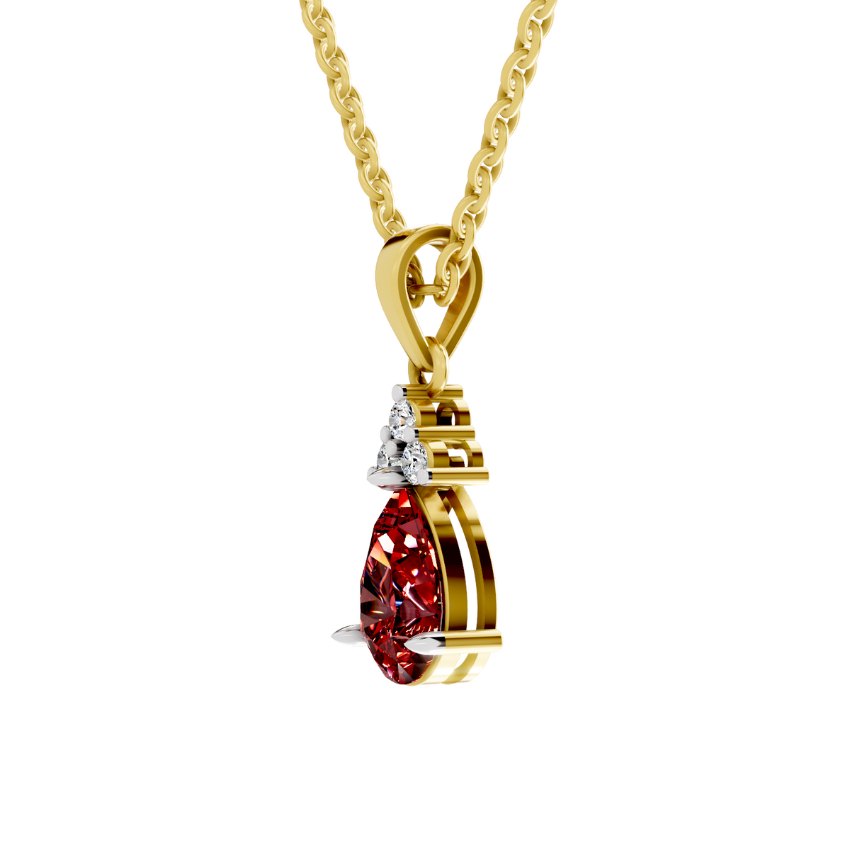 SPARQ Lab Grown Diamond Pear Red Stone Trio Yellow Gold Plated Pendant