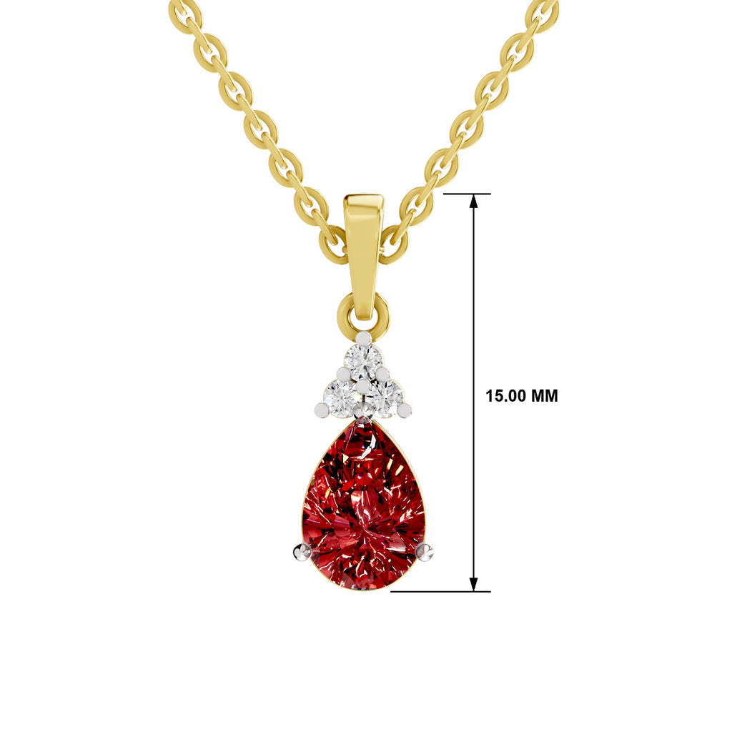 SPARQ Lab Grown Diamond Pear Red Stone Trio Yellow Gold Plated Pendant