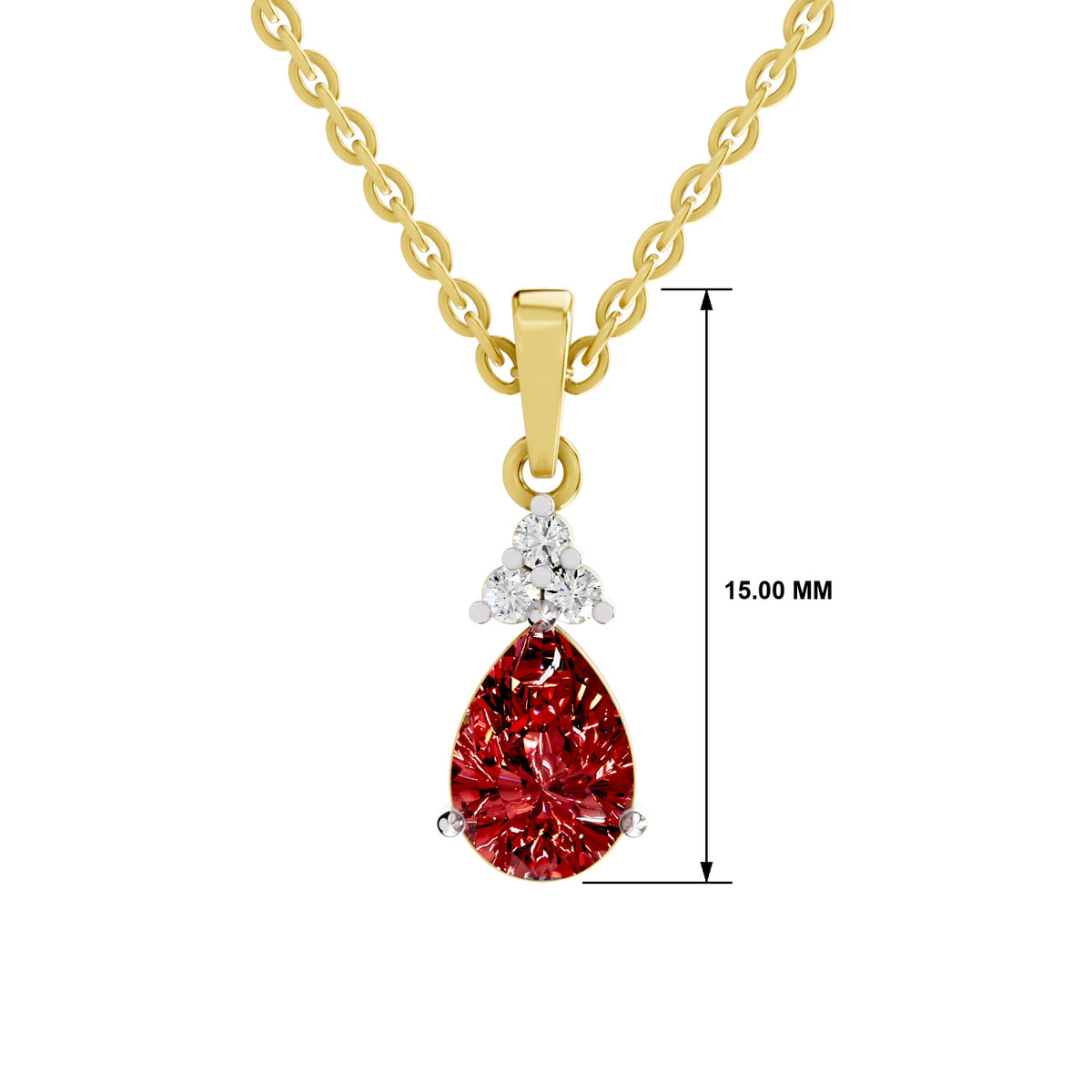 SPARQ Lab Grown Diamond Pear Red Stone Trio Yellow Gold Plated Pendant