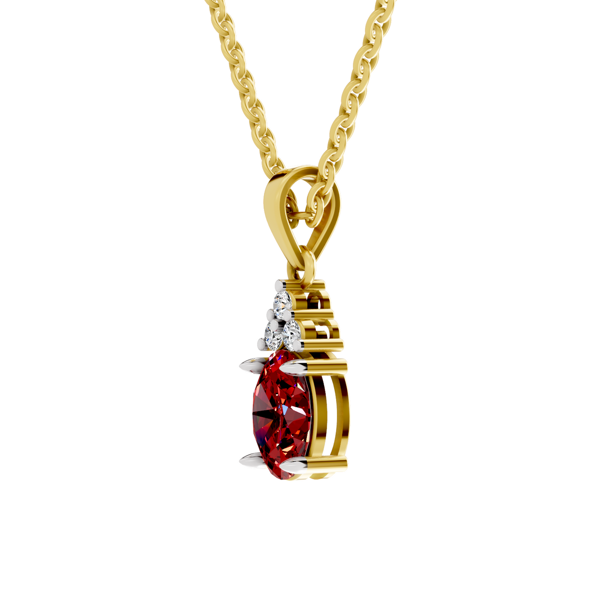 SPARQ Lab Grown Diamond Oval Red Stone Trio Yellow Gold Plated Pendant