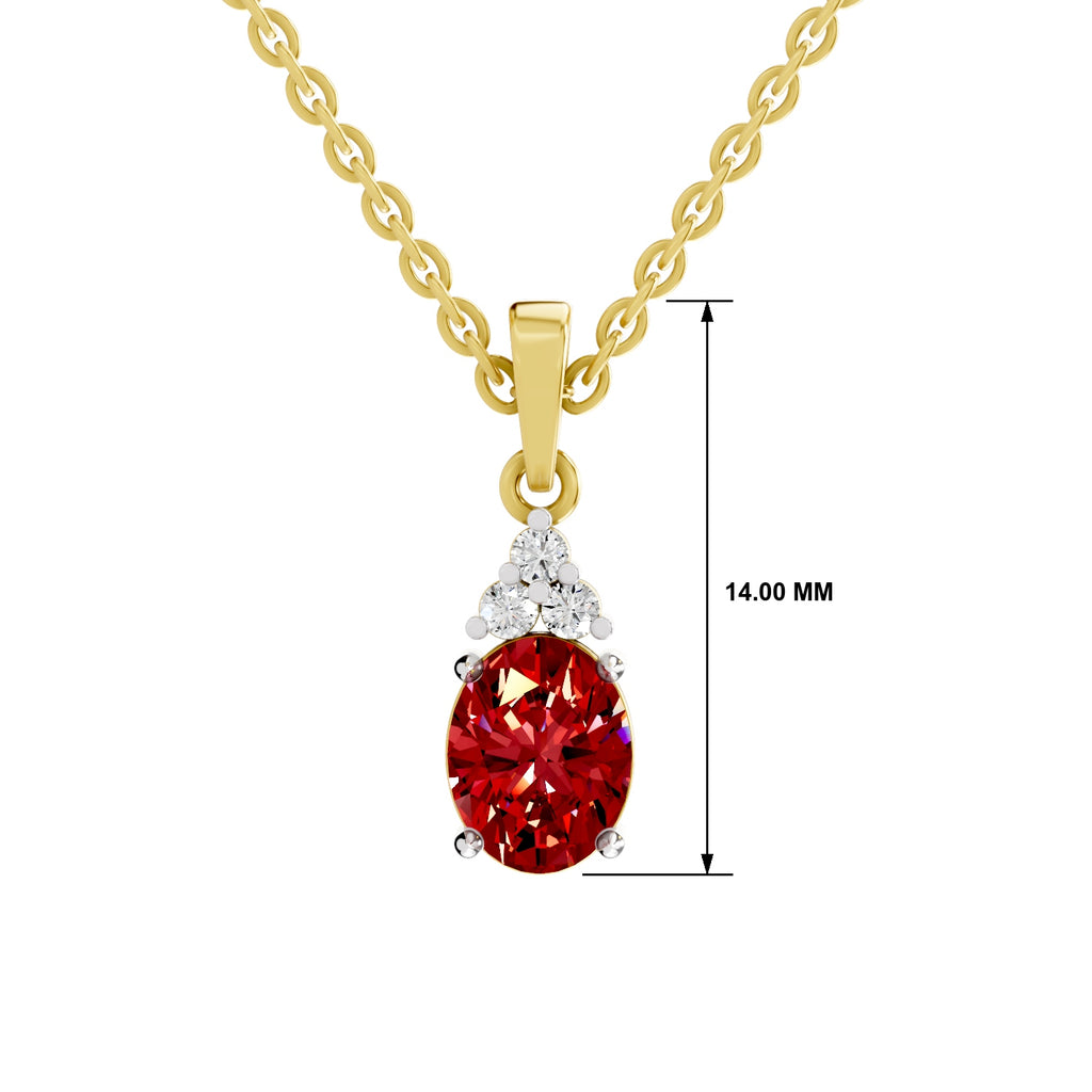 SPARQ Lab Grown Diamond Oval Red Stone Trio Yellow Gold Plated Pendant