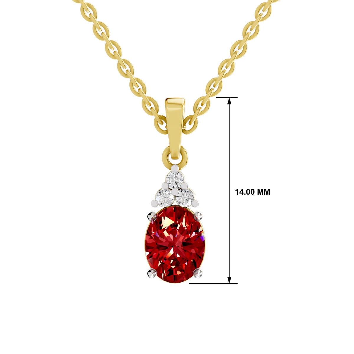 SPARQ Lab Grown Diamond Oval Red Stone Trio Yellow Gold Plated Pendant