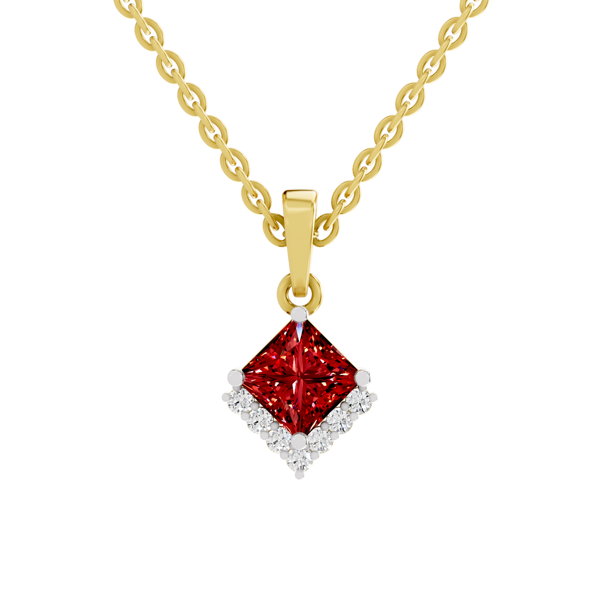 SPARQ Lab Grown Diamond Princess Red Stone Kite Yellow Gold Plated Pendant