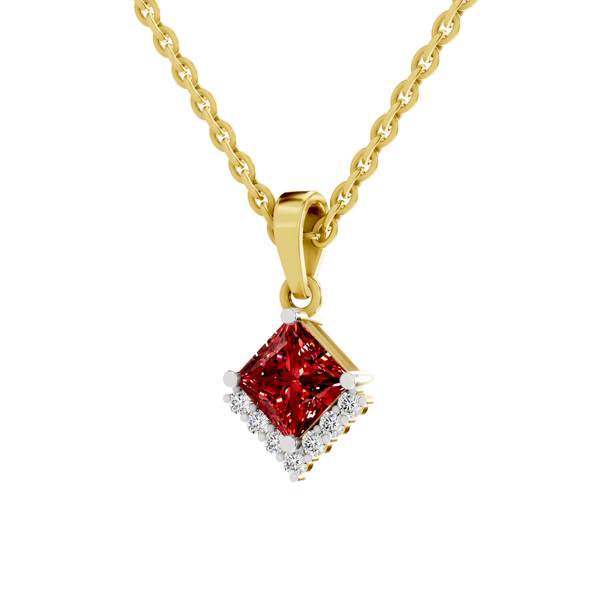 SPARQ Lab Grown Diamond Princess Red Stone Kite Yellow Gold Plated Pendant