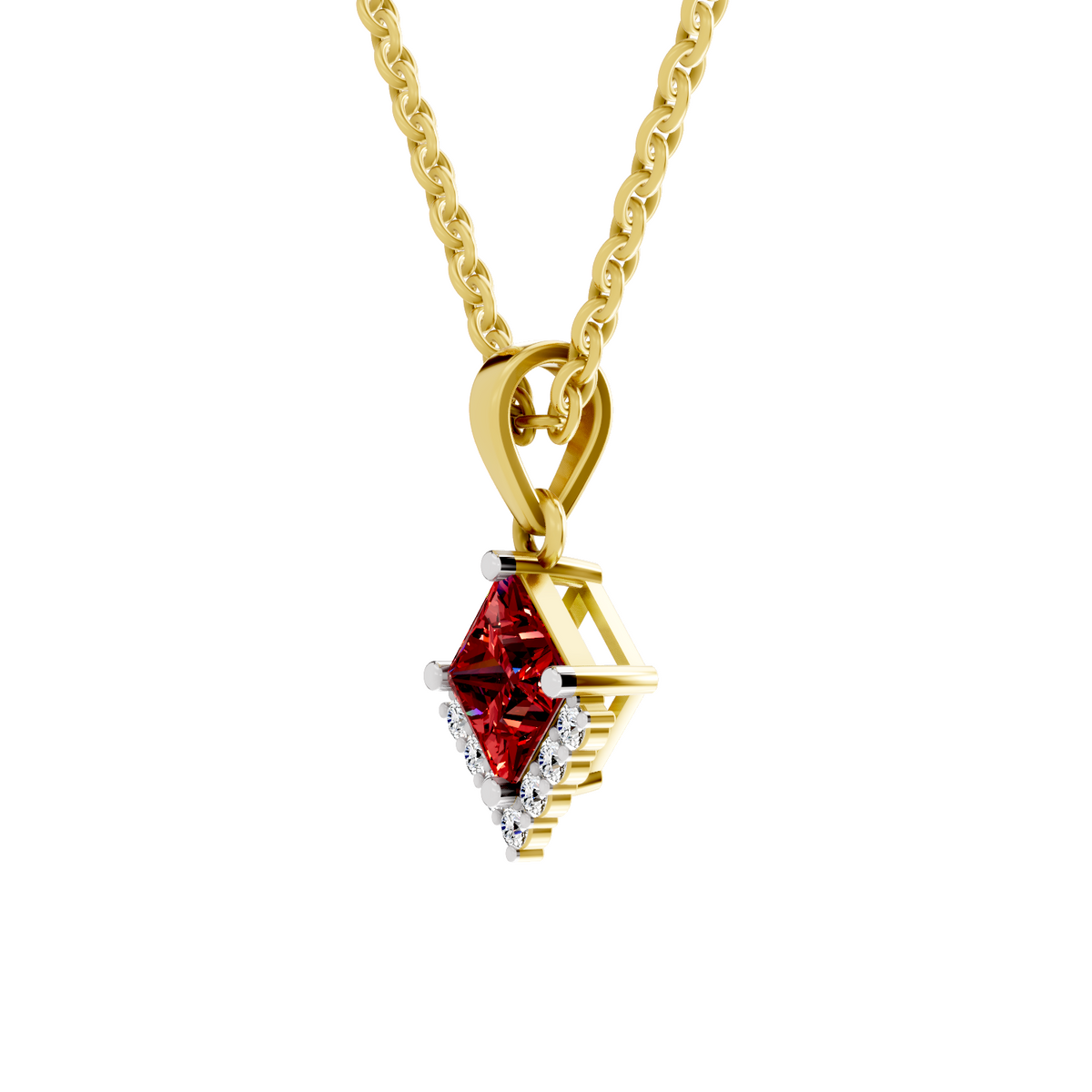 SPARQ Lab Grown Diamond Princess Red Stone Kite Yellow Gold Plated Pendant