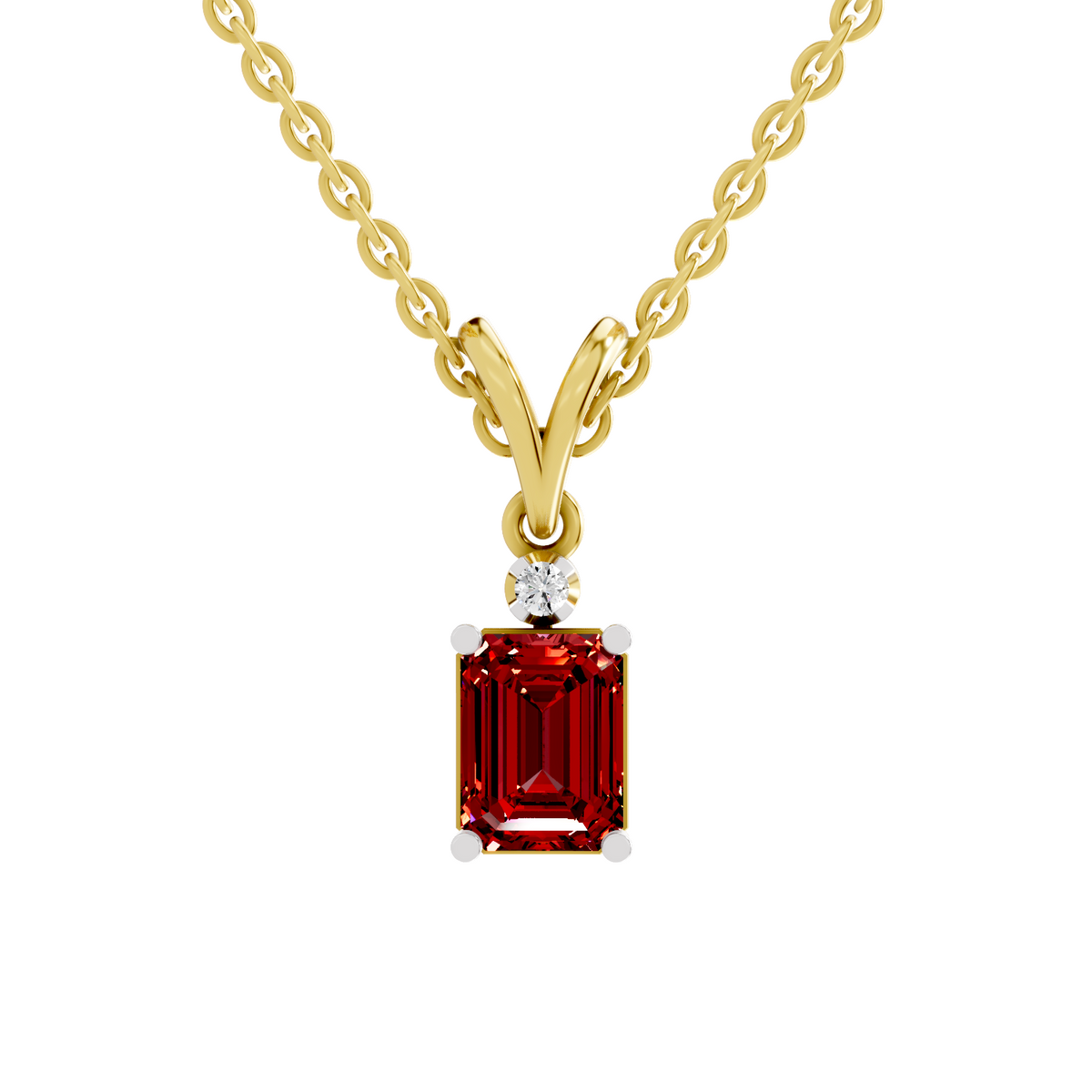 SPARQ Lab Grown Diamond Red Stone V Bail Yellow Gold Plated Pendant
