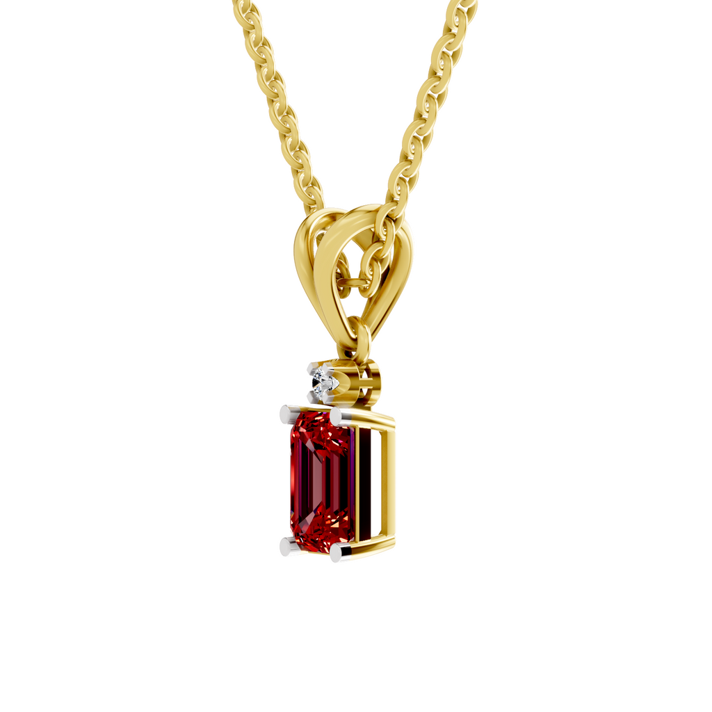 SPARQ Lab Grown Diamond Red Stone V Bail Yellow Gold Plated Pendant
